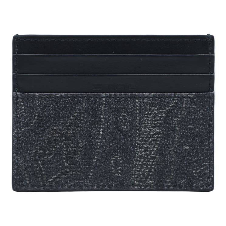 Etro Textured Dark Fabric Cardholder Wallet With Paisley Accents