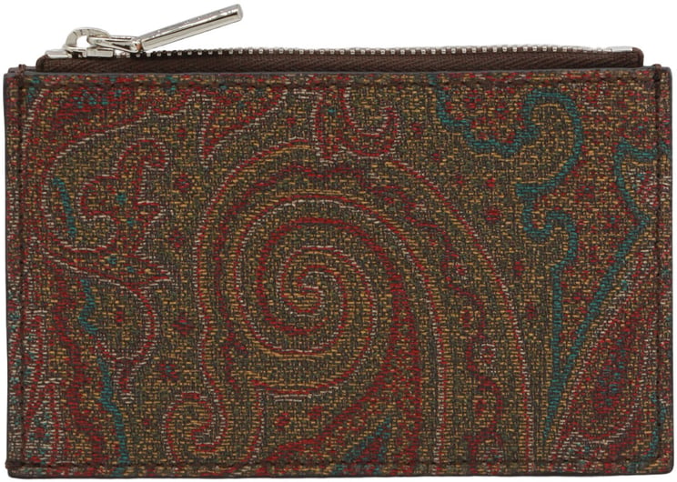 Etro Slim Paisley Pattern Wallet with Zippered Compartment
