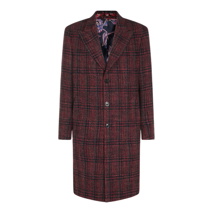 Etro Tailored Long Plaid Coat With Notched Lapel
