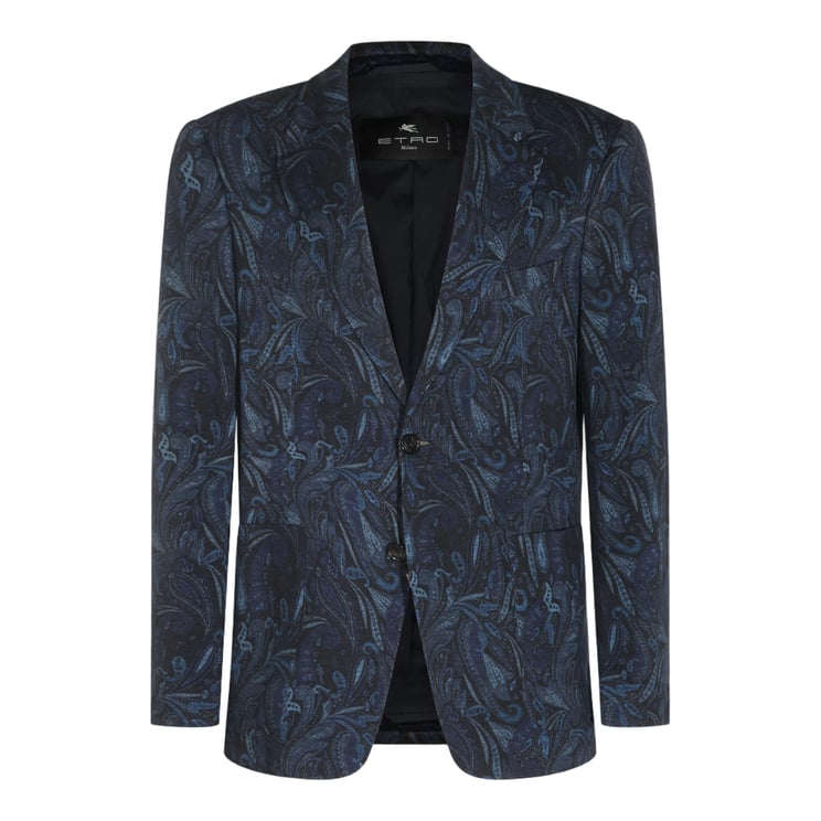 Etro Tailored Dark Blue Paisley Blazer With Classic Two-Button Closure