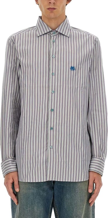 Etro Pegasus Logo Shirt With Vertical Striped Pattern