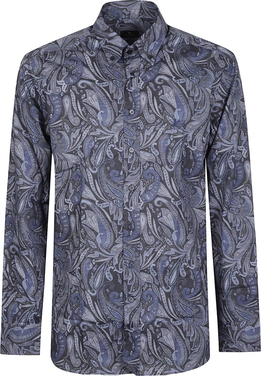 Etro Roma Logo Botton Down Long Sleeve Shirt Blue