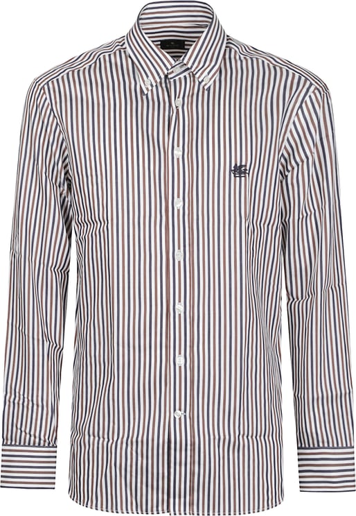 Etro Roma Logo Botton Down Long Sleeve Shirt White