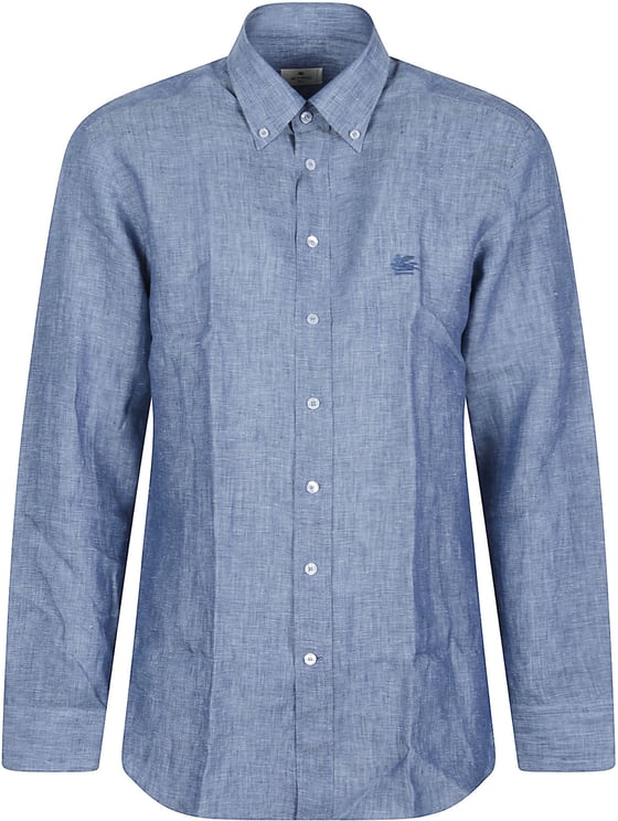 Etro Long Sleeve Pegaso Logo Roma Botton Down Shirt Blue