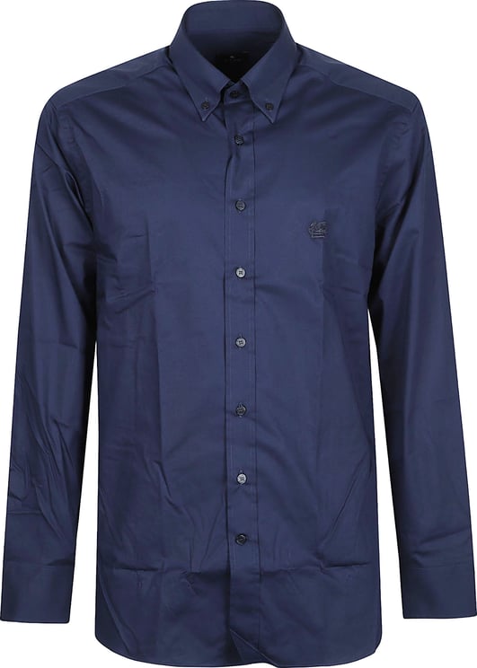 Etro Roma Logo Botton Down Long Sleeve Shirt Blue