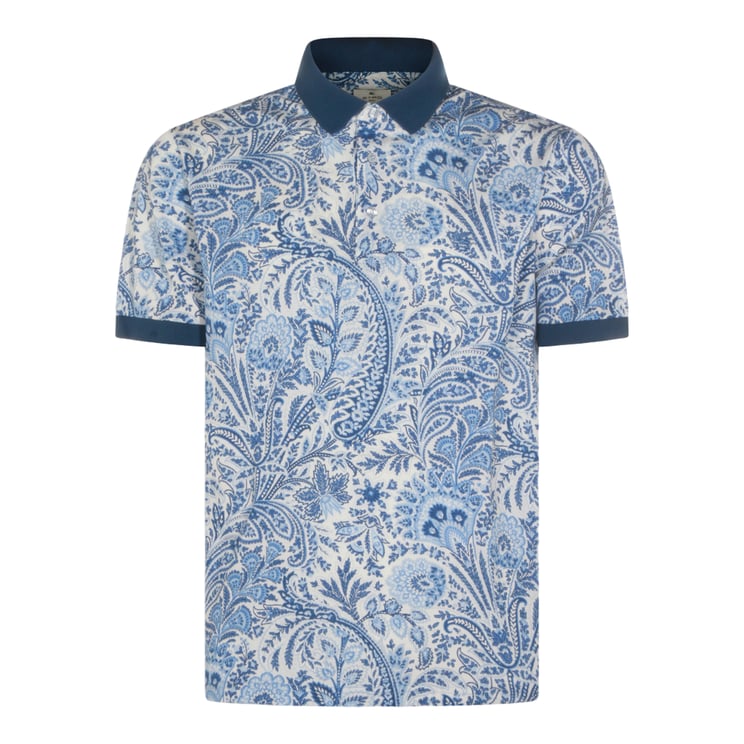 Etro Blue Paisley Polo Shirt with Contrasting Collar