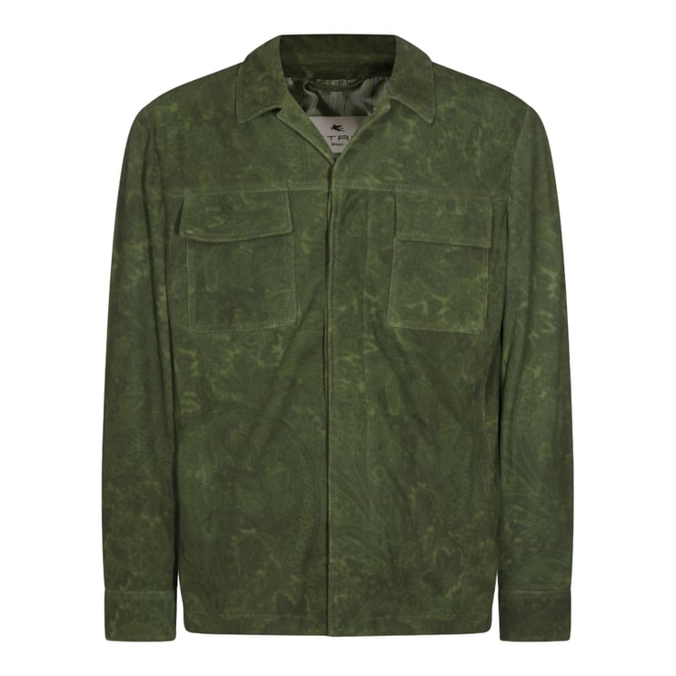 Etro Paisley-Patterned Green Jacket with Classic Collar