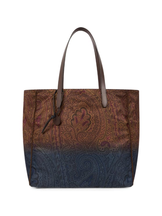 Etro Gradient Paisley Print Tote Bag With Leather Accents