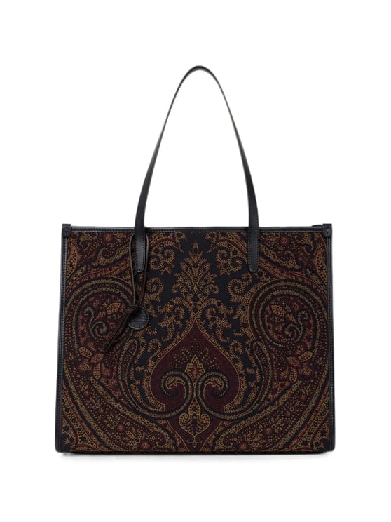 Etro Intricate Paisley Pattern Tote Bag With Leather Handles