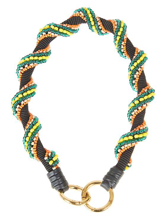 Etro Twisted Black Velvety Bead Bag Handle with Gold Accents