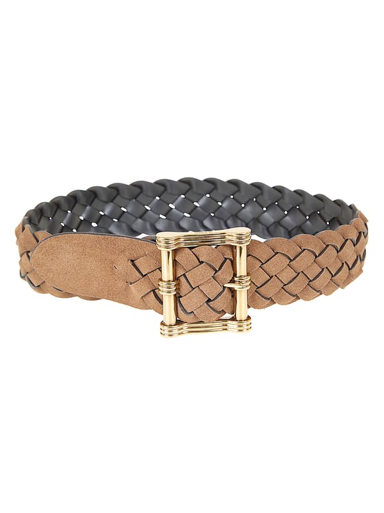 Etro Reversible Woven Suede and Leather Belt with Gold-tone Buckle
