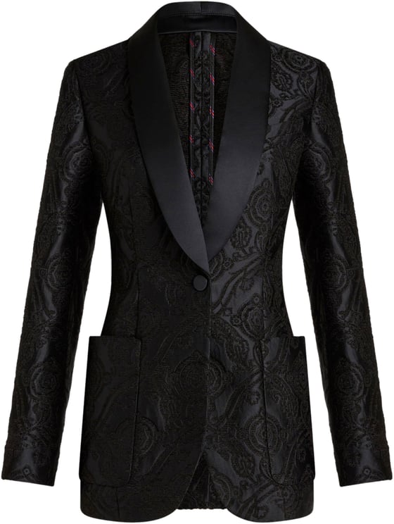 Etro Black Jacquard Paisley Shawl Lapel Blazer