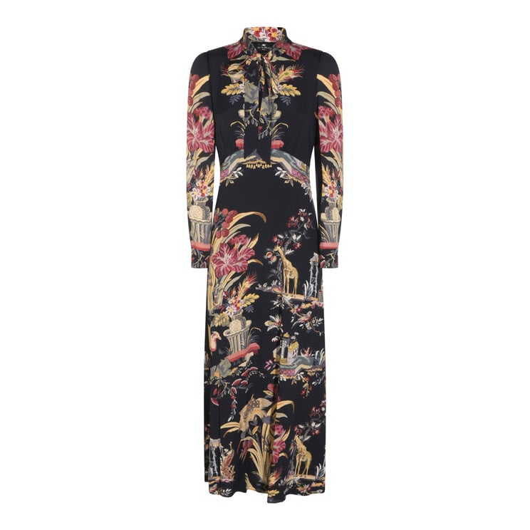 Etro Viscose Maxi Dress With High Collar And Floral Print