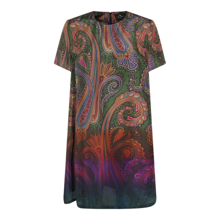 Etro Multicolor Silk Dress with Paisley Motif