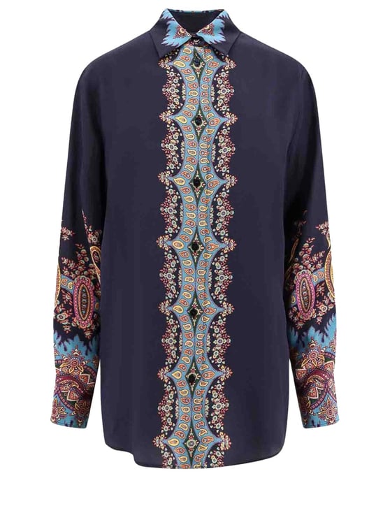 Etro Navy Blue Paisley Silk Blouse