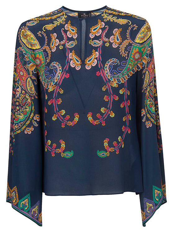 Etro Keyhole Silk Blouse with Flared Sleeves