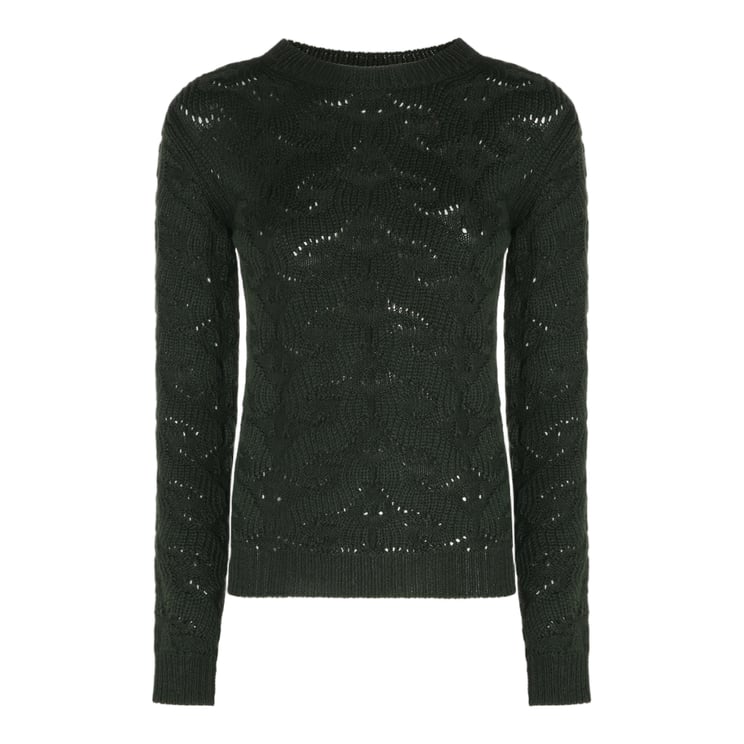 Etro Open-Knit Black Sweater With Floral Design And Ribbed Accents