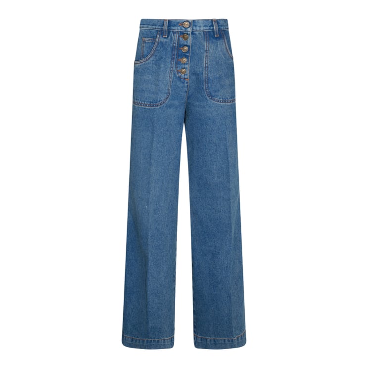 Etro High Waist Wide-Leg Jeans With Patch Pockets And Button Closure