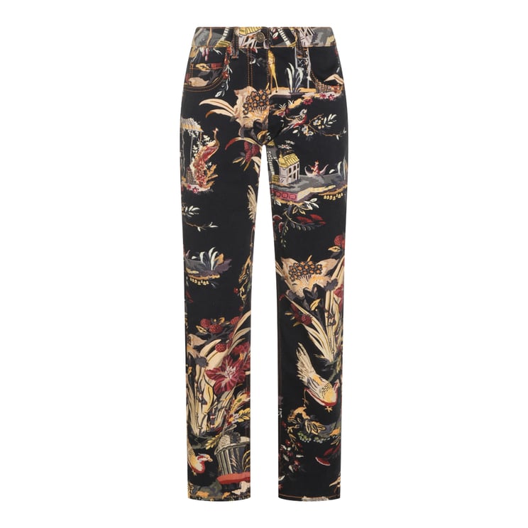 Etro Floral-Print Straight Fit Jeans with Bordeaux Accents
