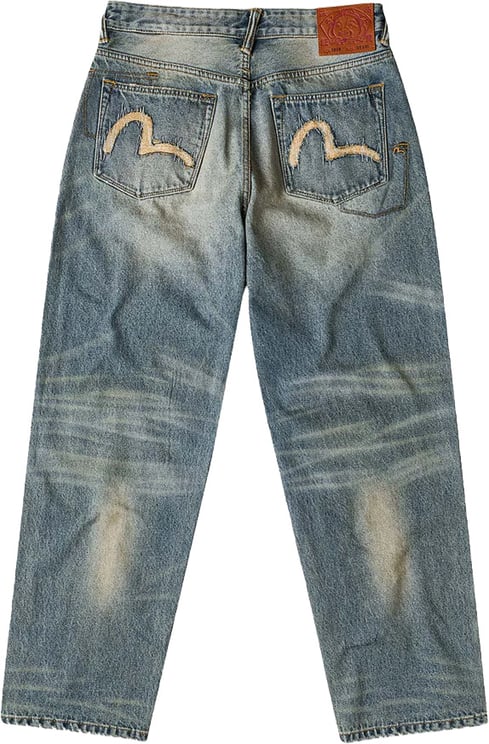 Evisu Jeans 7 Pocket Abstract Washing Seagull Embroidery Denim Mid Tone Indigo