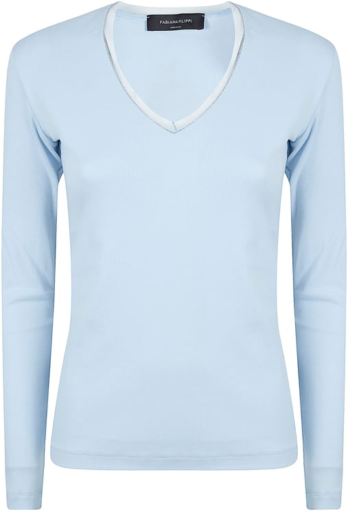 Fabiana Filippi Ribbed Jersey Long-Sleeved Top with Tulle