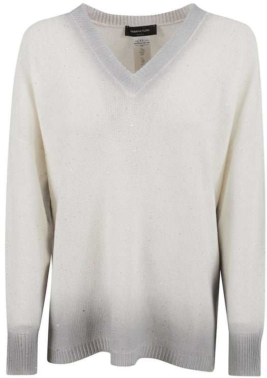 Fabiana Filippi V-Neck White Sweater With Subtle Shimmer