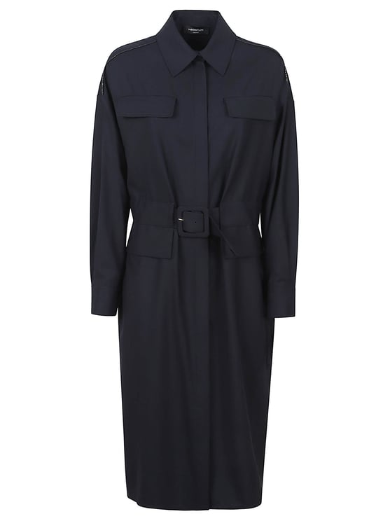 Fabiana Filippi Black Pointed Collar Fabric Belt Midi Dress