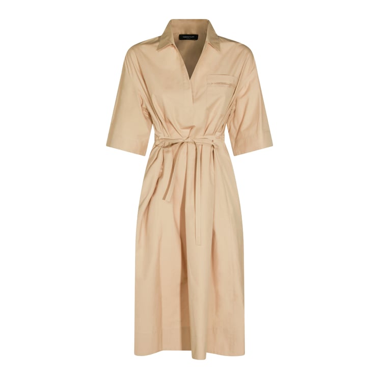Fabiana Filippi Beige Cotton Midi Dress With Classic Collar And Matchy Belt
