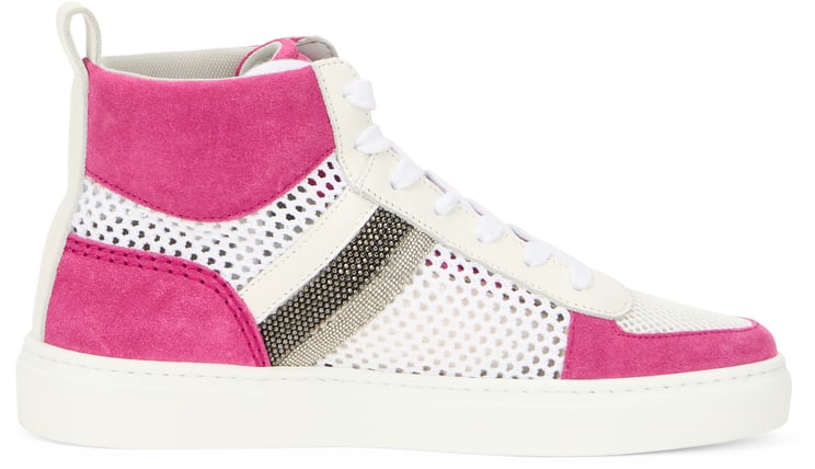 Fabiana Filippi Modern white high sneakers with pink details, versatile and fashionable.
