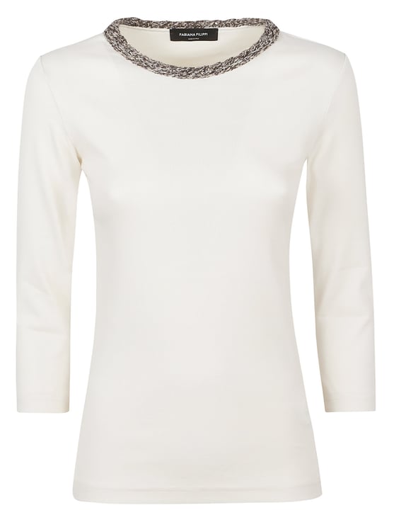 Fabiana Filippi Cotton-Blend Crewneck Long-Sleeve Top