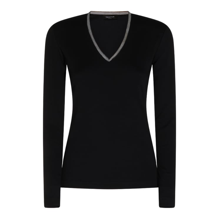 Fabiana Filippi Fitted Long-Sleeved Top with Deep V-Neckline