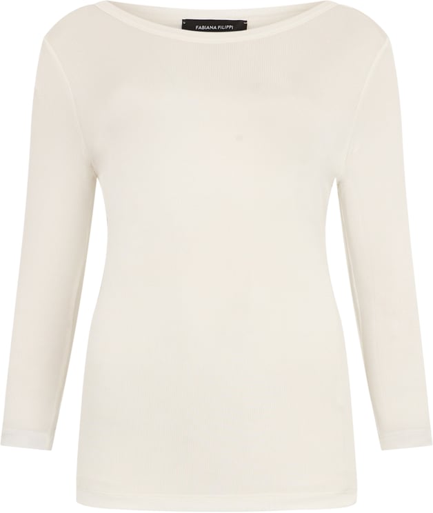 Fabiana Filippi White cream colored elegant top with round neckline.