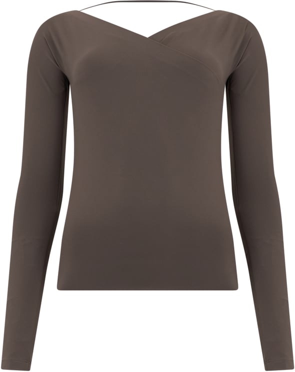 Fabiana Filippi Brown elegant long-sleeve top with a V-neck.