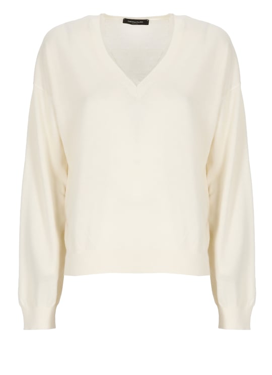 Fabiana Filippi Ivory Lightpoint Detail V-Neck Sweater