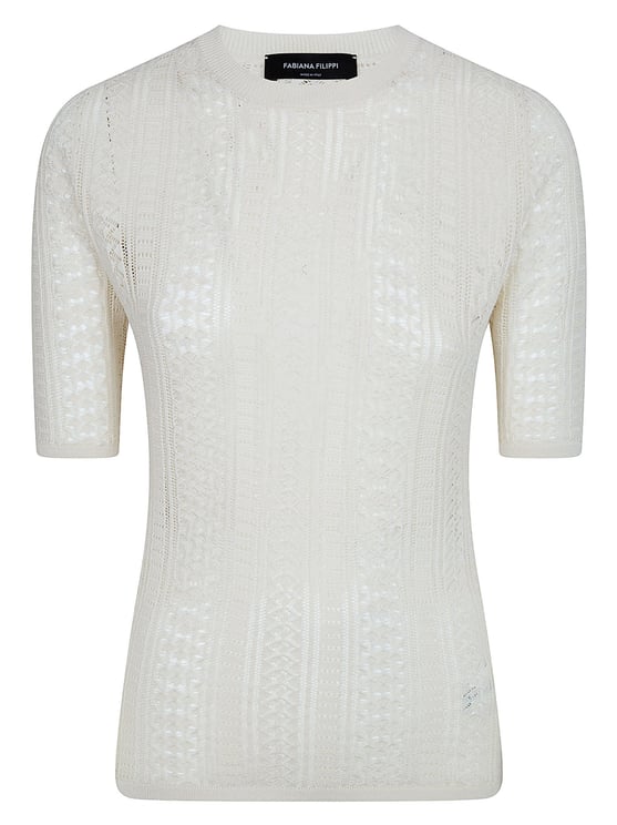 Fabiana Filippi Openwork Knit Top with Round Neckline and Short Sleeves