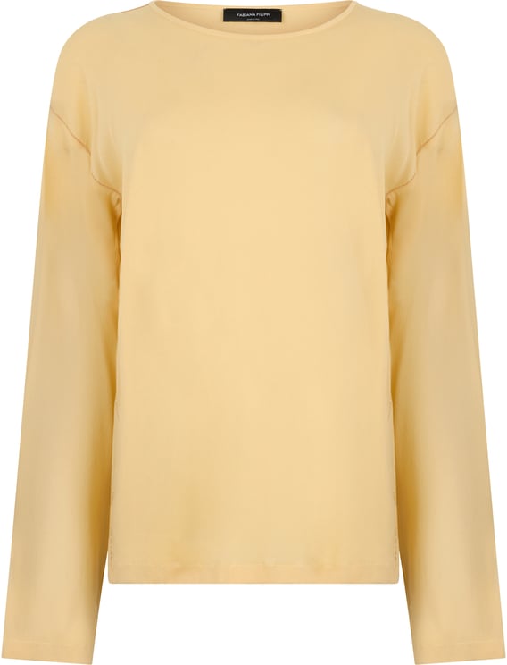 Fabiana Filippi Long sleeve beige blouse with a round neckline, minimal and versatile.