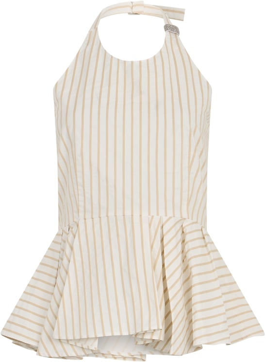 Fabiana Filippi Short white cream dress with beige stripes without sleeves, casual and elegant.