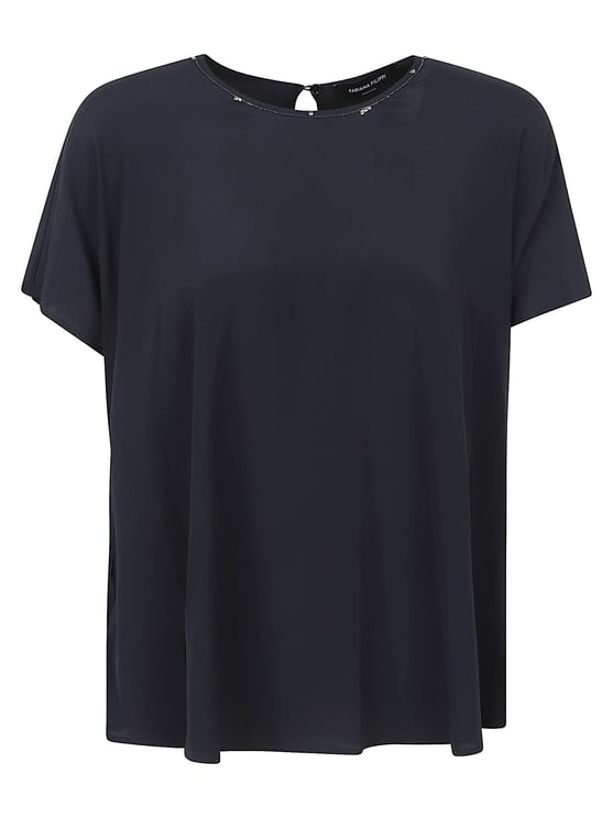 Fabiana Filippi Short-Sleeved Top With Embellished Round Neckline