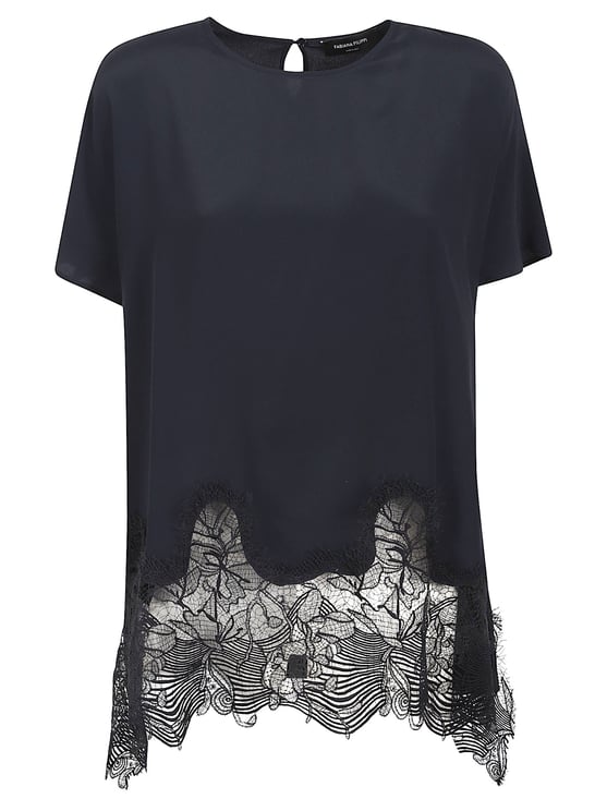 Fabiana Filippi Short-Sleeved Top with Delicate Lace Trim