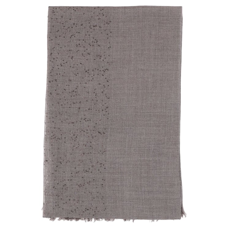 FALIERO SARTI Taupe Wool Blend Scarf With Sequins And Fringed Edges