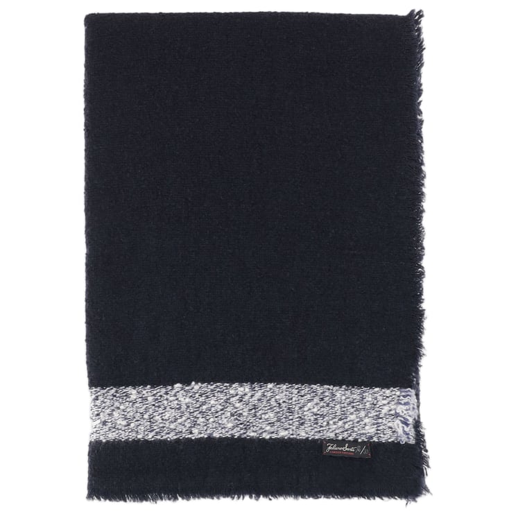 FALIERO SARTI Rectangular Navy Scarf With Textured Contrast Trim