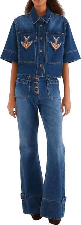 FARM Rio PORCELAIN BIRDS FLARED JEANS