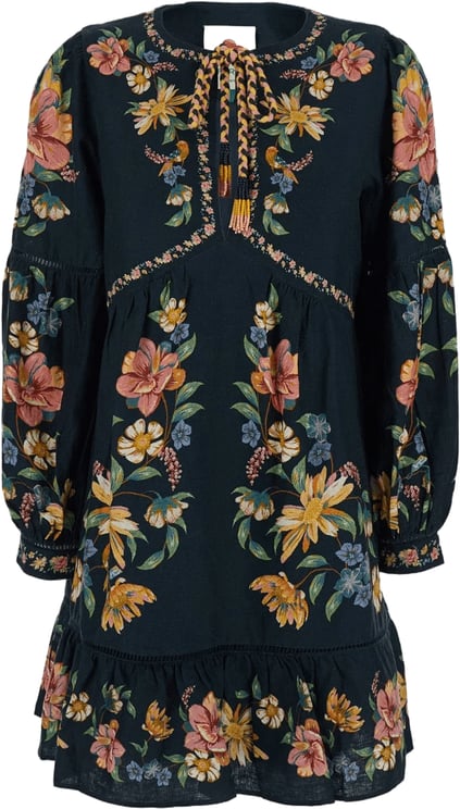 FARM Rio MAIRA FLORAL DONKERBLAUWE MINIJURK