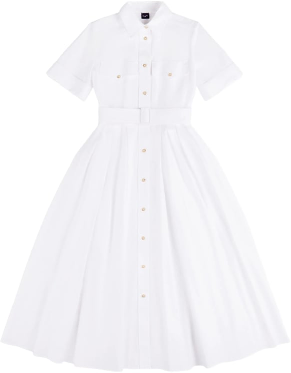 Fay White Midi Structured Collar Belted Dress
