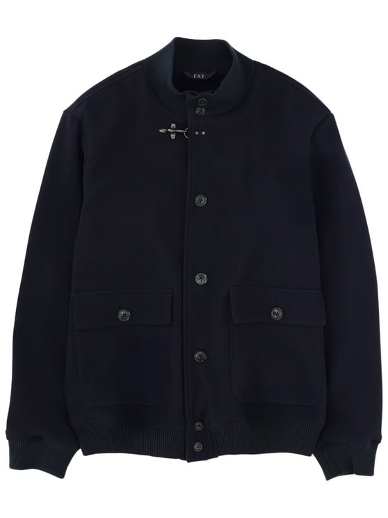 Fay Blue High Collar Flap Pockets Jacket