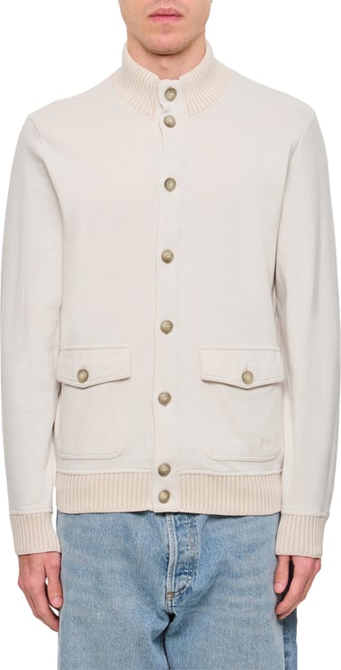 Fay Buttoned Beige Bomber Jacket With Ribbed Details