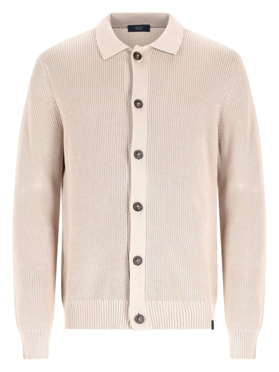 Fay Neutrals Ribbed Knit Button-Down Cotton Cardigan