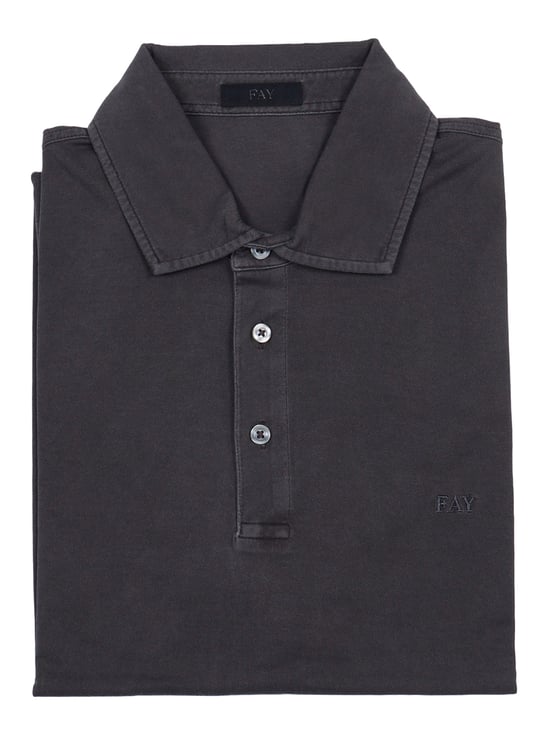 Fay Black Cotton Jersey Frosted Polo Shirt
