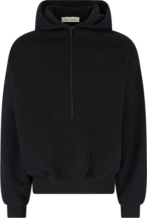 Fear of God Black Cropped Half-Zip Embossed Logo Hoodie