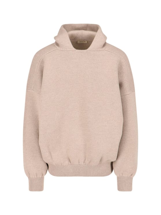 Fear of God Knitted Hoodie In Beige Wool Engraved Logo Tag
